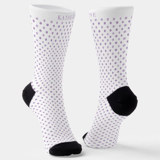 Custom Light Lavender Purple White Dot Design Socken (Gewinkelt)