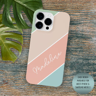 Custom Light Minze Green Blue Peach Orange Stripes iPhone 14 Pro Max Hülle