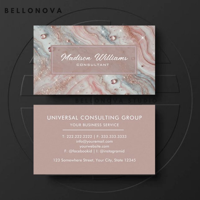 Custom Light Pink Blue White Glitzer Beruflich Visitenkarte (Custom Light Pink Blue White Glitter Professional Business Card)