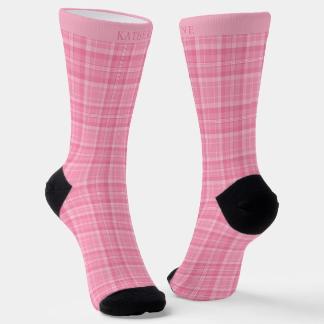 Custom Light Pink Dark Rose Checkered Pattern Socken (Gewinkelt)