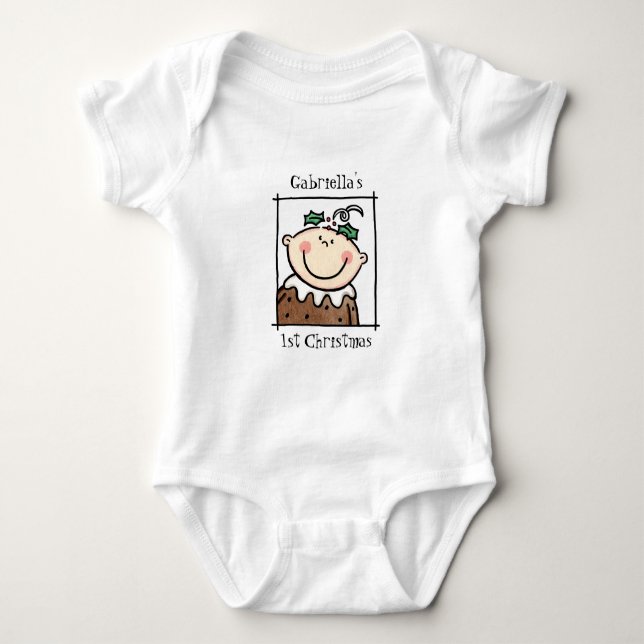 Custom Light Skin Tone Baby's First Christmas Baby Strampler (Vorderseite)