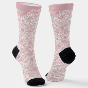 Custom Light Soft Pastell Pink White Paisley Patte Socken
