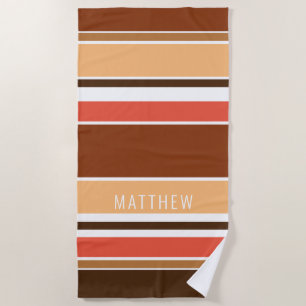 Custom Light Tan Coral Red Dunkel Brown Streifen Strandtuch