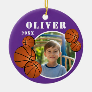 Custom Lila Basketball Ball Sports Foto Keramik Ornament