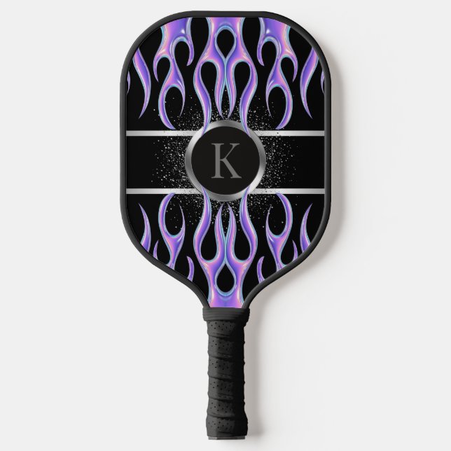 Custom Lila Flame Metallic Personalisiert Pickleball Schläger (Vorderseite)
