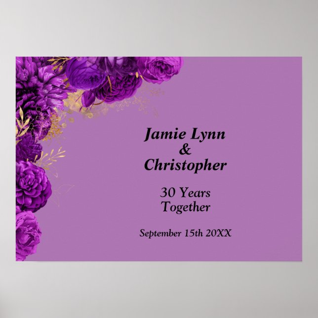 Custom Lila Floral Wedding Anniversary Poster (Vorne)