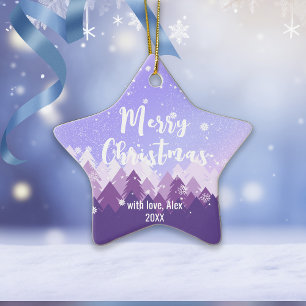 Custom Lila Friedlich Snow Forest  Frohe Weihnacht Keramik Ornament
