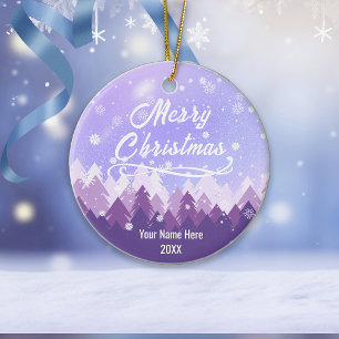 Custom Lila Friedlich Snow Forest  Frohe Weihnacht Keramik Ornament
