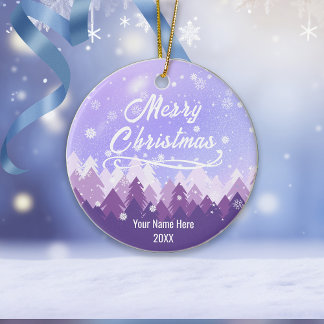 Custom Lila Friedlich Snow Forest Frohe Weihnacht Keramik Ornament