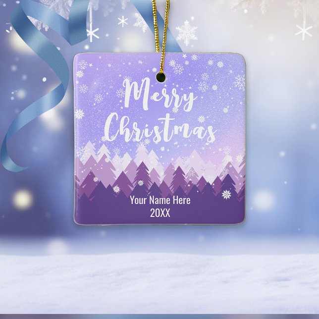 Custom Lila Friedlich Snow Forest  Frohe Weihnacht Keramikornament (Von Creator hochgeladen)