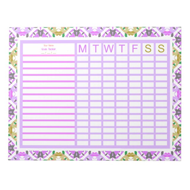 Custom Lila Green Back to School Goals Tracker Notizblock (Vorderseite)