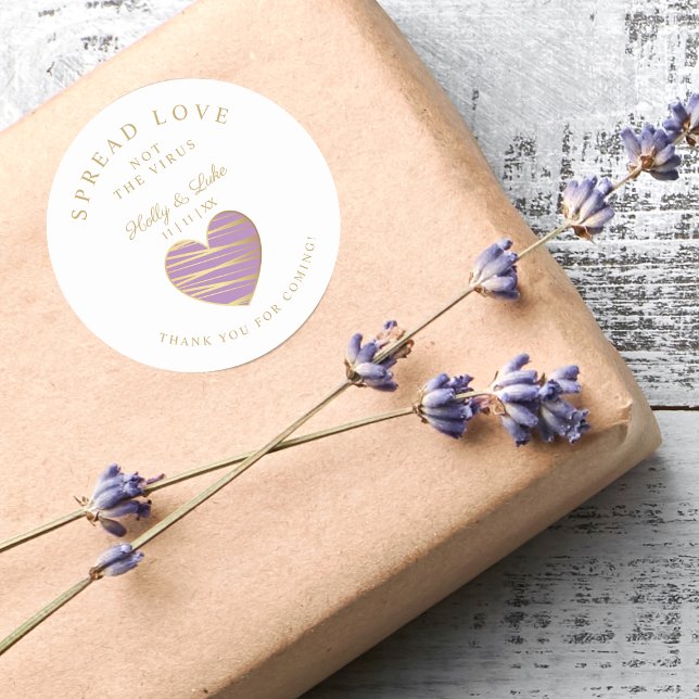 Custom Lila Heart Wedding Sanitizer Hände Runder Aufkleber (Von Creator hochgeladen)