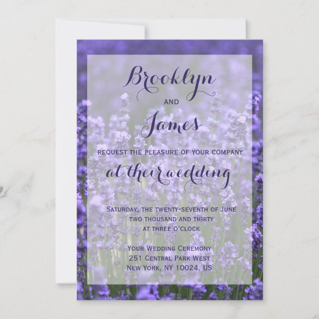 Custom Lila Lavender Wedding Einladungen (Vorderseite)