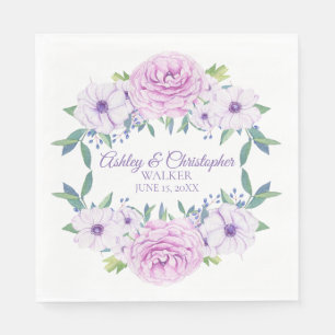 Custom Lila Lilac Lavender Floral White Wedding Serviette