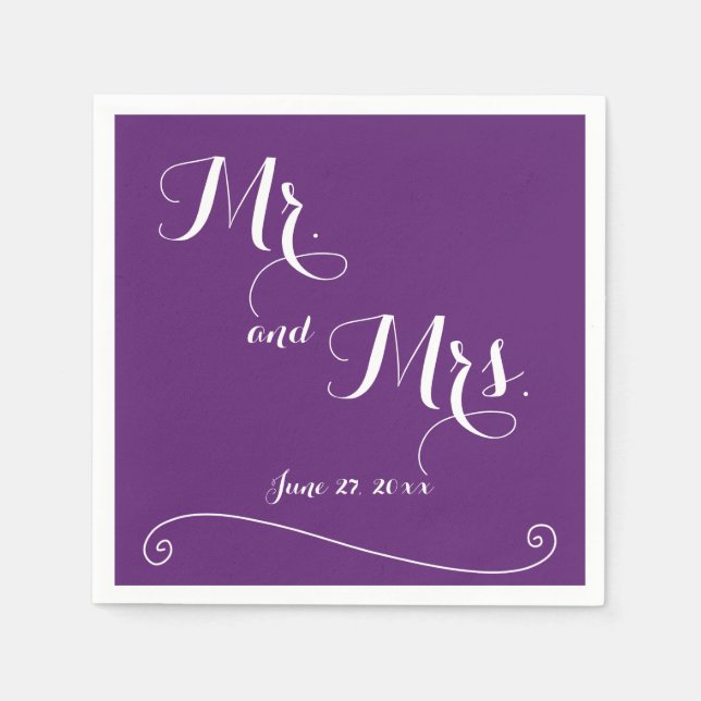 Custom Lila Mr. und Mrs. Wedding Napkins Serviette (Vorderseite)