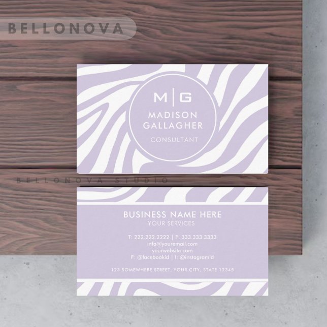 Custom Lila White Zebra Muster Beruflich Visitenkarte (Custom Purple White Zebra Pattern Professional Business Card
)