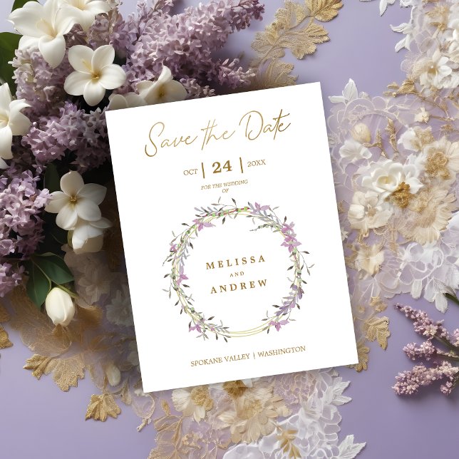 Custom Lilac Elegant Garland Wreath Wedding Save The Date (Custom Lilac Elegant Garland Wreath Wedding Save the Date Card.)