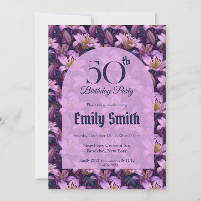 Custom Lilies Charm 50Th Birthday Einladung (Vorderseite)