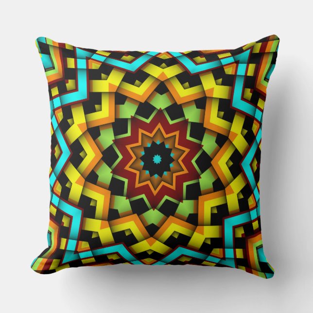 Custom Lime Green Yellow Blue Star Circle Pillow Kissen (Vorderseite)