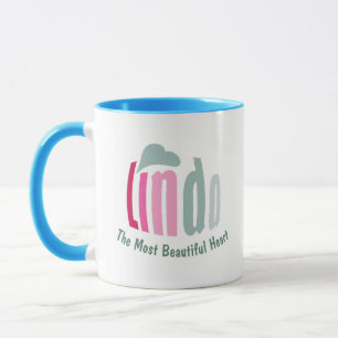 Custom "Linda" und Herz im Sommer grün, rosa Tasse
