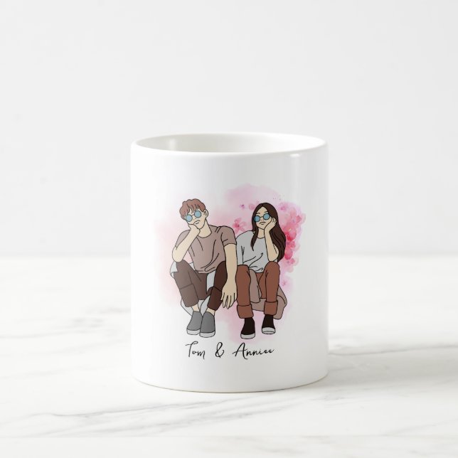 Custom Line Zeichnend Valentinstag Geschenk für Pa Kaffeetasse (Mittel)