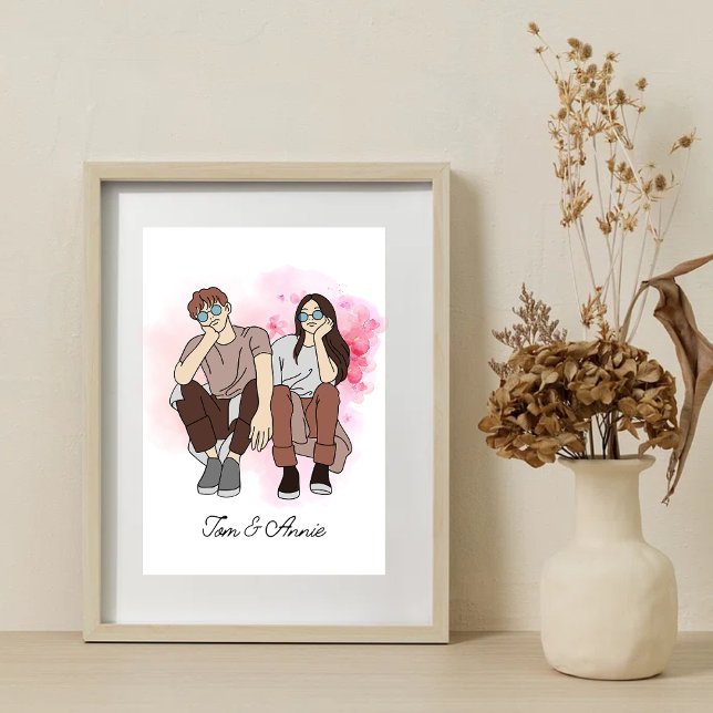Custom Line Zeichnend Valentinstag Geschenk für Pa Poster (Von Creator hochgeladen)