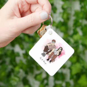 Custom Line Zeichnend Valentinstag Geschenk für Pa Schlüsselanhänger