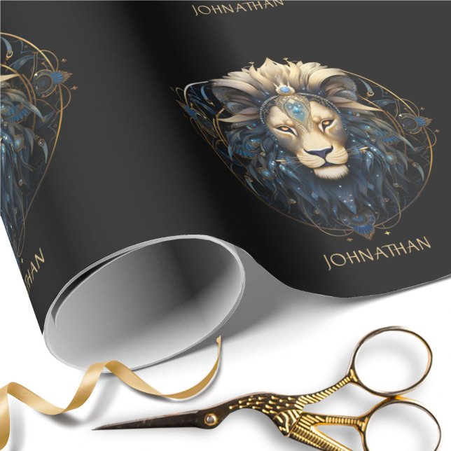Custom Lion Zodiac Symbol Black Gold kosmischen Le Geschenkpapier (Von Creator hochgeladen)
