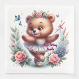 Custom Little Ballerina Bear Birthday Napkins Serviette