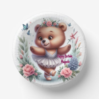 Custom Little Ballerina Bear Birthday Paper Bowls Pappteller