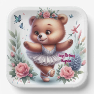 Custom Little Ballerina Bear Birthday Paper Plates Pappteller