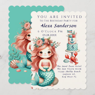 Custom Little Girls Mermaid Geburtstagsparty Einla Einladung