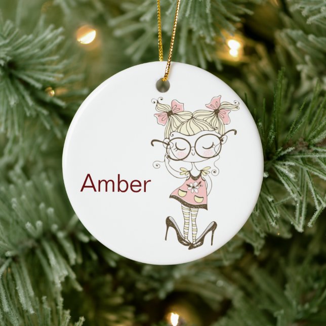 Custom Little Girls Weihnachts-Keramik Ornament (Baum)