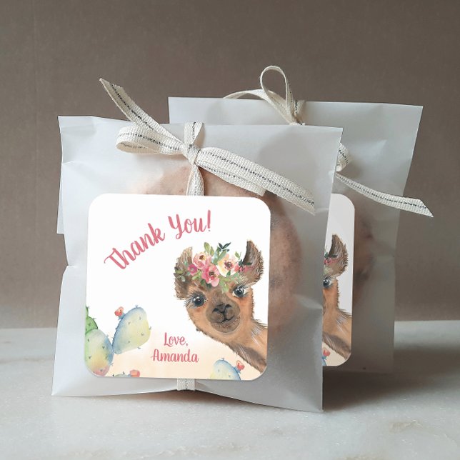 Custom Llama Quadratischer Aufkleber (Personalized llama party favor stickers.)