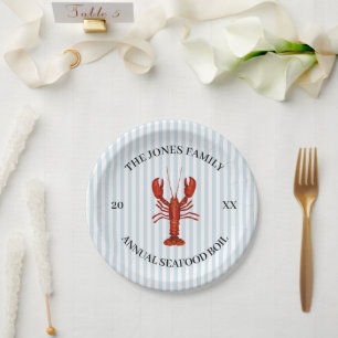 Custom Lobster Boil Nautical Blue Strip Pappteller