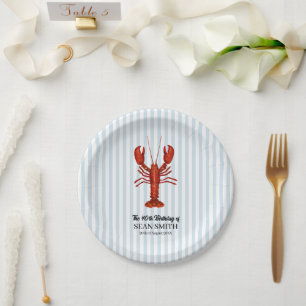 Custom Lobster Boil Nautical Blue Strip Pappteller