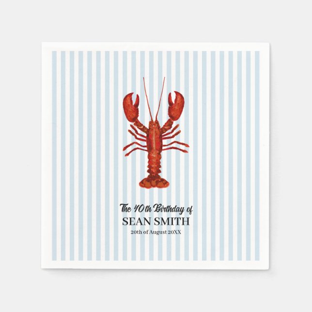 Custom Lobster Boil Nautical Blue Stripe Serviette (Vorderseite)