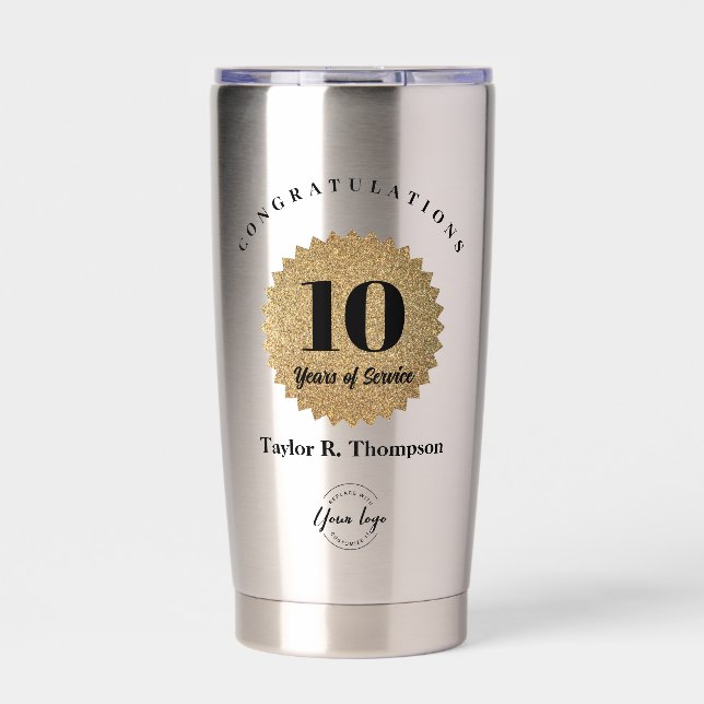 Custom logo 10 Years of Service Award Gold seal Thermobecher (Vorderseite)