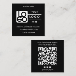 Custom Logo Black QR Code Website Social Media Quadratische Visitenkarte