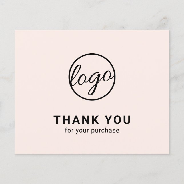 Custom Logo Blush Pink Budget Thank You Card (Vorderseite)