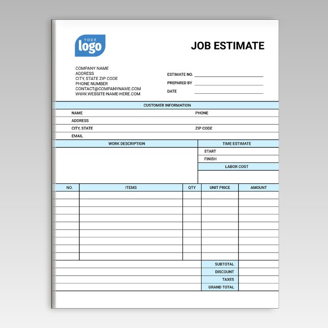Custom Logo Business Job Estimate Form Notepad Notizblock (Von Creator hochgeladen)