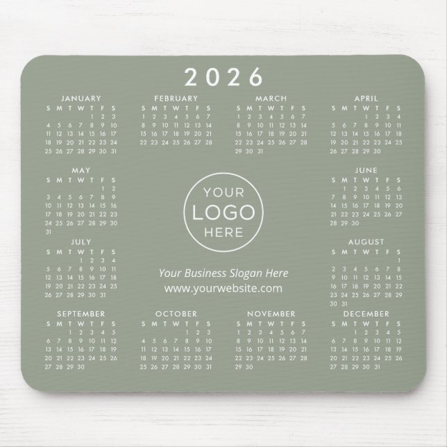 Custom Logo Business Promo 2026 Calendar Green Mousepad (Vorne)
