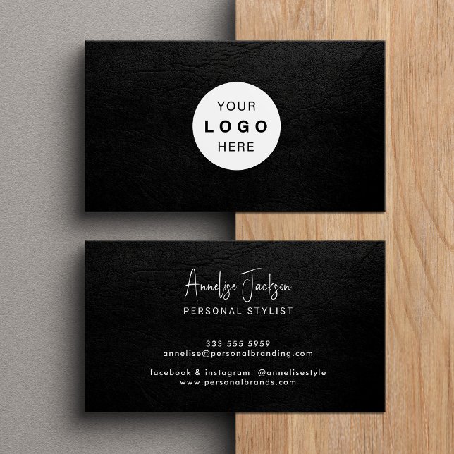 Custom logo elegant luxury black leather  visitenkarte (Von Creator hochgeladen)