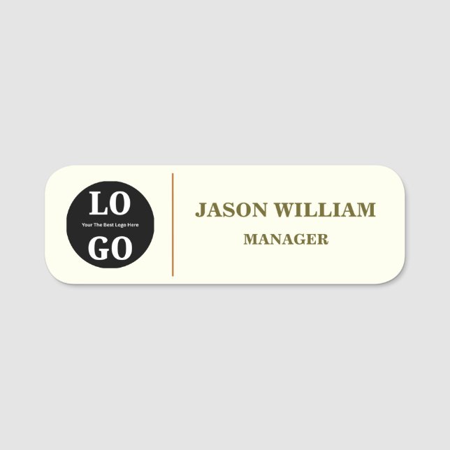Custom Logo Employee Minimalist Ivory Namensschild (Vorderseite)
