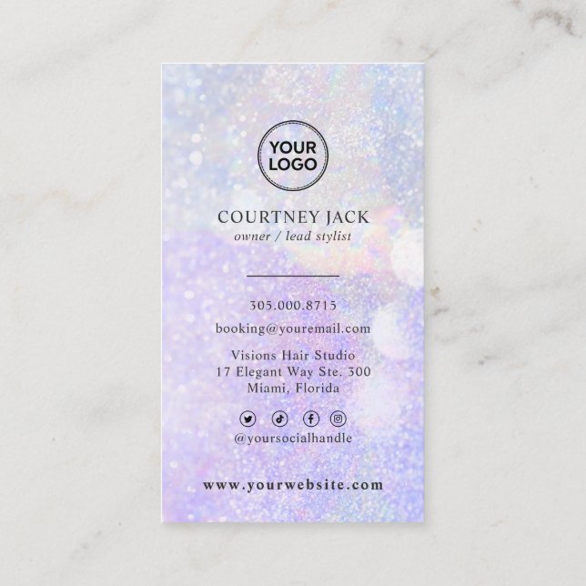  Custom Logo Glitzer Bokeh Modern Holographic Busi Visitenkarte (Rückseite)