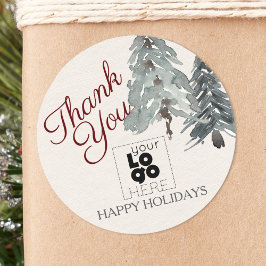 Custom Logo Happy Holidays Watercolor Pine Trees Runder Aufkleber