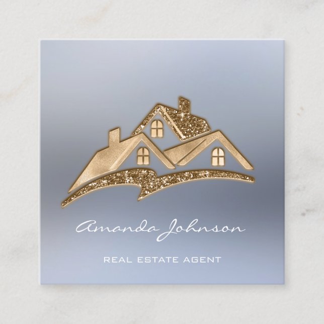 Custom Logo House Real Anwesen Agent Smoky Blau Quadratische Visitenkarte (Vorderseite)