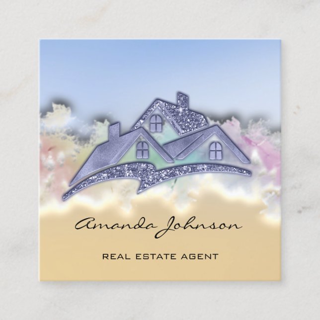 Custom Logo House Real Anwesen Agent Zuhause Blue  Quadratische Visitenkarte (Vorderseite)