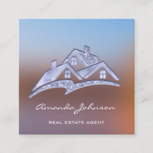 Custom Logo House Real Anwesen Agent Zuhause Blue  Quadratische Visitenkarte