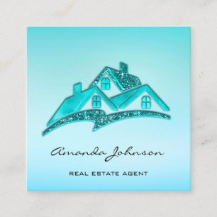 Custom Logo House Real Anwesen Agent Zuhause Blue Quadratische Visitenkarte